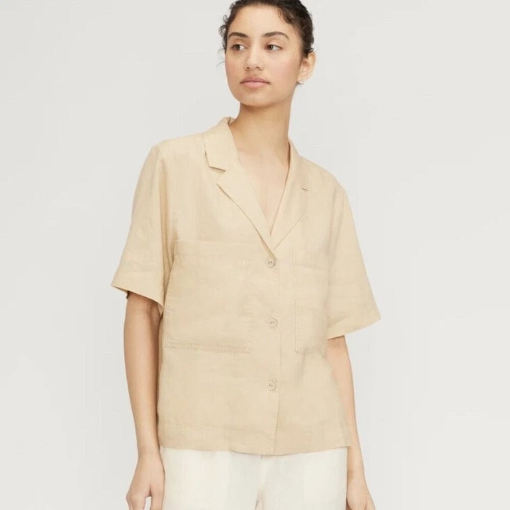 Everlane The Linen Workwear Shirt in Warm Khaki Size Medium